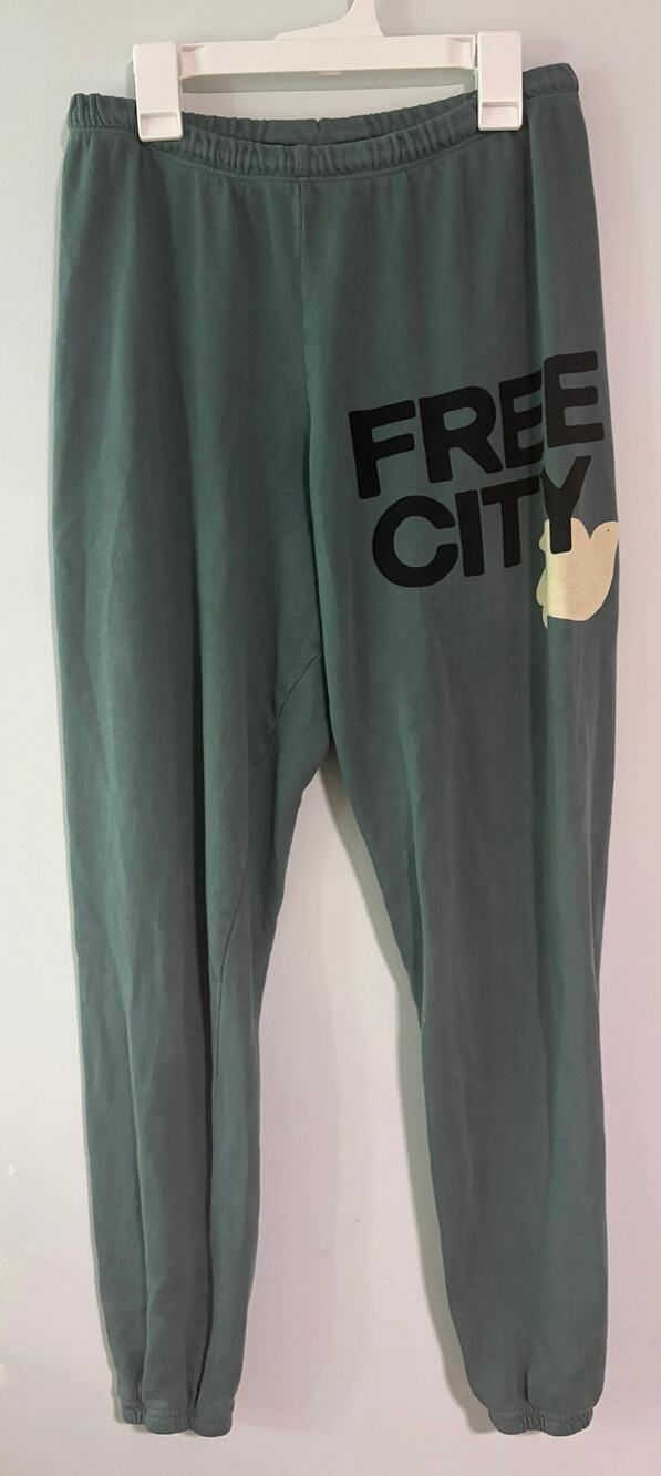 Free City Life Nature Love Sweatpants Womens XS Green Graphic Dove Joggers